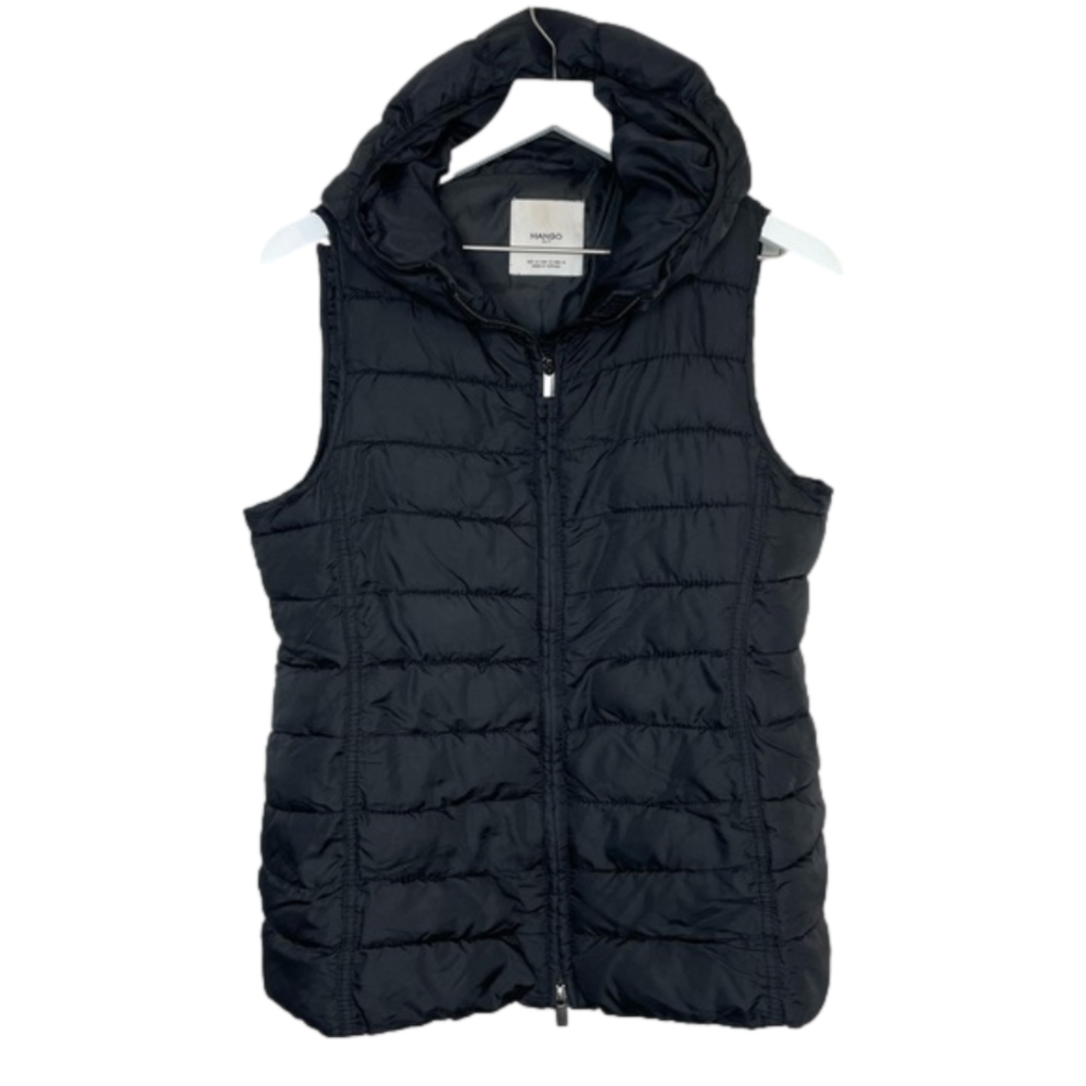 Mango Black Hooded Puffer Vest Size Small